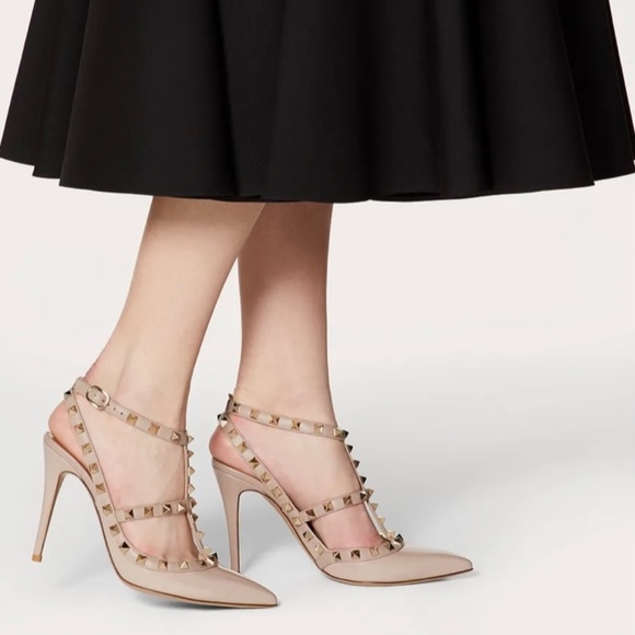 VALENTINO PATENT ROCKSTUD CAGED PUMP 100MM - Picture 1 of 15